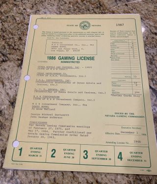 1986 Dunes Las Vegas Closed Casino Gaming License - Wow