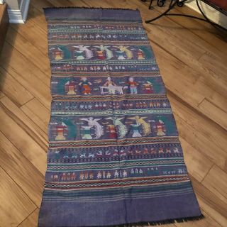 Vtg Handwoven Textile (my Guess 100 Cotton) Mexican Woven Rug/wall.  6ft X 31”
