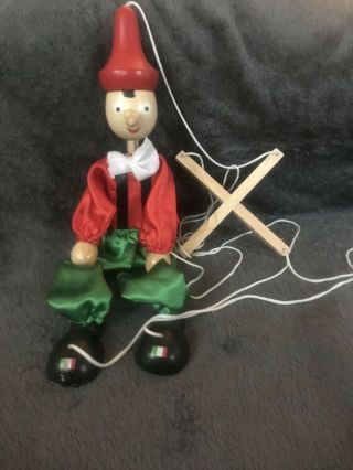 Vintage Pinocchio Wooden Marionette Puppet Made In Italy