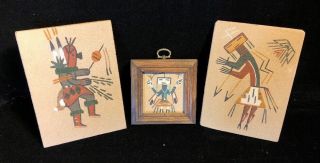 Authentic Navajo Sand Paintings Set Of Three Signed By Artists One Yazzie