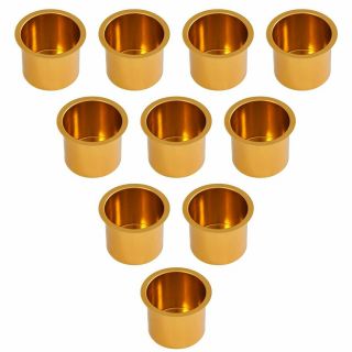 Set Of 10 Gold Jumbo Aluminum Drop In Cup Holders For Poker Table And Boat