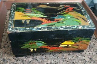 Vintage Japanese Music Black Lacquer Jewelry Box 7.  5 " X 5 " X 4 "