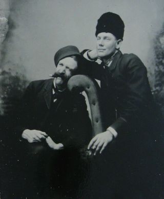 Tintype Photo Portrait Of 2 Strange Looking Dudes Wearing Hats & Smoking Cigars