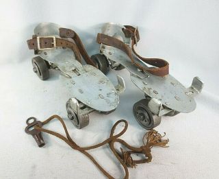 Vintage Metal Roller Skates No.  5 Union Hardware Co.  W/ Leather Straps And Key