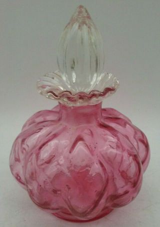 Vtg Fenton Cranberry Diamond Optic Melon Ribbed Vanity Glass Perfume Bottle 2