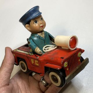 Rare Vintage Tin Litho Wind - Up Toy Fire Chief Ms - 884 Willy 