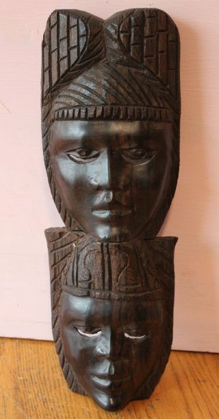 Handmade Mask Heavy Wood Wall Art King & Queen Face Chief Tribal Ebony ? Africa
