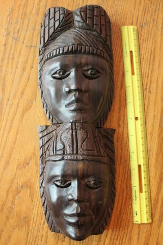 Handmade Mask Heavy wood wall Art King & Queen face chief tribal Ebony ? Africa 2