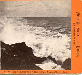 J P Soule Boston Ma Stereoview Surf Breaking On Rocks Nahant Mass (inst)