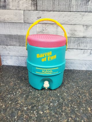 Vtg Igloo Barrel Of Fun 2 Gal Jug Retro Party Dispenser Cooler Pink