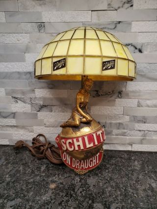 Vintage 1971 Schlitz Beer Girl Bar Lamp,  Light,  Deco Girl On World L35