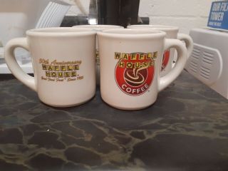 Set Of 4 Vintage Waffle House 50th Anniversary Coffee Tea Logo Mug Cups