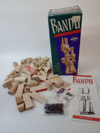 Vtg Bandu The Stacking Game By Milton Bradley 52 Hardwood 34 Beans D9