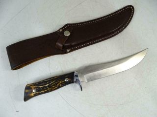 Vtg Camillus 1014 Sword Brand Fixed Blade Hunting Knife Leather Sheath 12.  25 " L