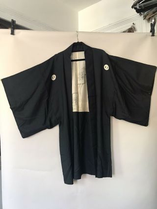 Vintage Black Silk Kimono Haori Minimal Robe