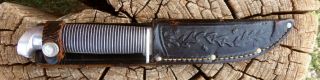 Vintage Western Black Beauty F66 Hunting Knife W/ Black Leather Sheath Belt Loop