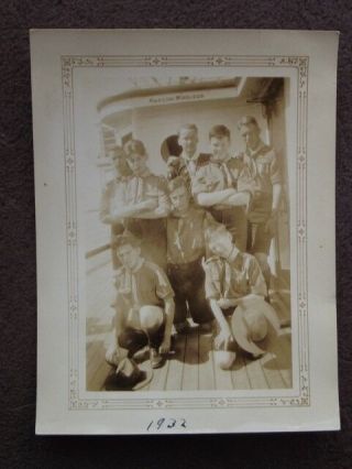 Boy Scouts On Ship In Front Of Marconi Wireless Office Vintage 1932 Photo