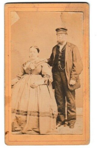 1860s Cdv Canalboat Captain (?) And Wife J W Smith Photo Lewistown Mifflin Co Pa