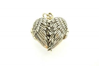 Vintage Sterling Silver 925 Heart Shaped Angel Wings Locket Pendant