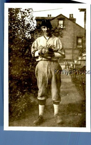 Found Vintage Photo C,  3814 Man In Baseball Uniform Posed Wearing Glove