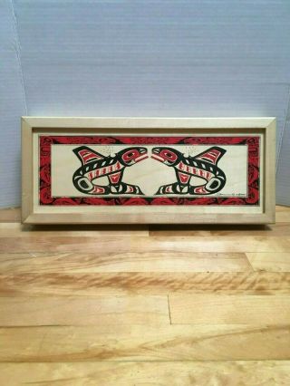 Painted Wood Box Signed Clarence A.  Wells Canadian Inuit Artist Haida Tribe