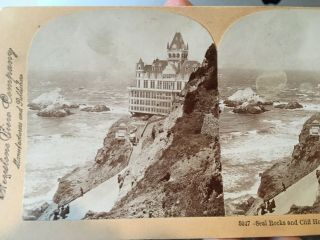 Stereoview Card Real Photo Seal Rocks & Cliff House San Francisco Ca 1897 People