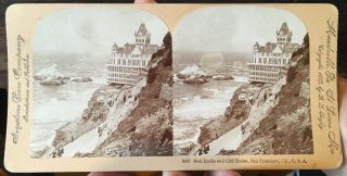 Stereoview Card REAL PHOTO Seal Rocks & Cliff House San Francisco CA 1897 people 4