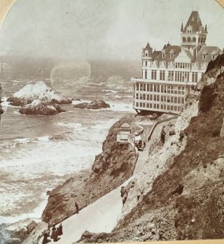 Stereoview Card REAL PHOTO Seal Rocks & Cliff House San Francisco CA 1897 people 5