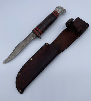 Vintage Schrade Walden Craftsman Fixed Blade Hunting Knife Bear Head W Sheath