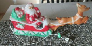 Vintage Santa In Sleigh & Reindeer Blow Mold Light Up Table Top Dated 1981