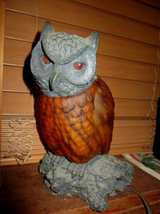 Vtg Tiffany Style Slag Glass Hoot Owl On Stump Desk Table Lamp Halloween Fall