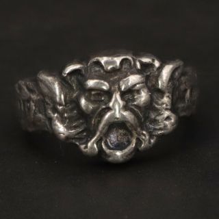 Vtg Sterling Silver - North Wind Green Man Face Solid Ring Size 6.  25 - 9g