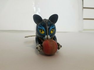 Vintage Marlines Black Cat With Ball Wind - Up Tin Toy (as - Is)