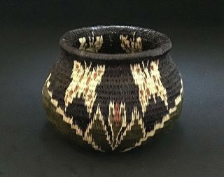 Vintage Wounaan Embera Panama Native Indian Woven Basket Butterfly Flower 2.  5”t