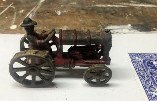 Vintage Cast Iron Red Tractor With Driver 2” X 4”