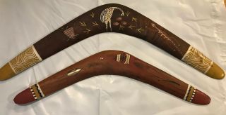 Set Of 2 Vintage Wood Boomerangs Handpainted 18” & 14.  5” Australian