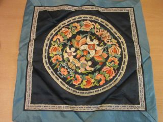 Vintage Chinese Silk Embroidered Dresser Scarf Children W/ Moths Flowers 16 "