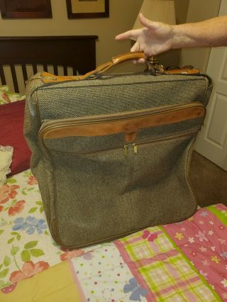 Vintage Hartmann Tweed And Leather Luggage Suiter Carry On - Euc