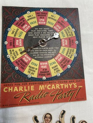 VINTAGE 1938 CHARLIE McCARTHY ' S RADIO PARTY GAME CHASE & SANBORN - - 1718 3