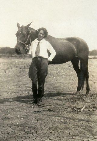 Pp174 Vtg Photo Woman In Riding Pants With Her Horse C 1944