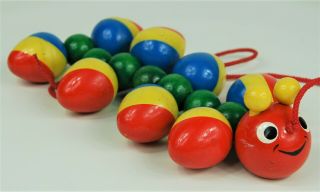 Walter Wooden Pull Toy Colorful Caterpillar.  Made In Germany.  Vintage.