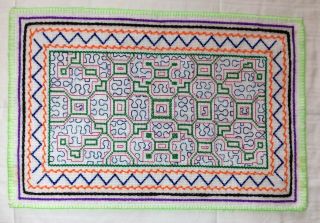 Shipibo Indian Art Handmade Textile Tapestry Ayahuasca Shaman Altar Cloth White