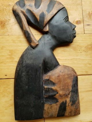 L@@k African Ghana Wooden Hand Carved 3d Plaque Wall Art Decor Woman 14 "