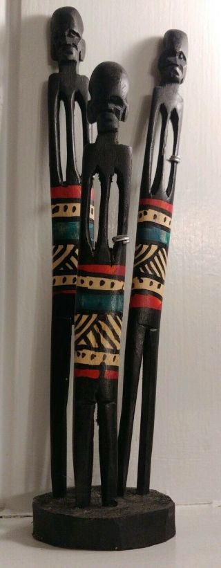 Vintage Hand Carved Ebony Wood Sculpture African Tribal Art Statue Tall Figures