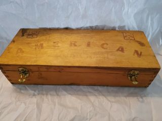 Vintage Rustic Wooden American Tool Chest Red Litho Empty Box Atf Farmhouse
