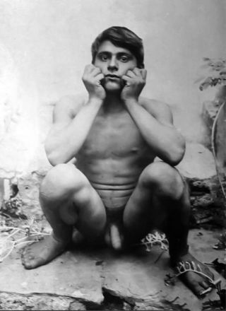 1900s Wilhelm Von Gloeden Young Man Squatting 4” X 6” Reprint