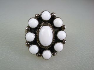 Vintage Navajo Sterling Silver & White Buffalo Turquoise Cluster Ring Sz 5.  5