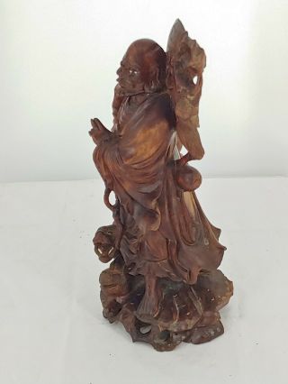 Vintage Asian Chinese Wood Hand Carved Wise Old Man Figure with Dog 13 