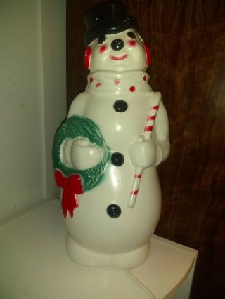 Rare Vintage Christmas 1968 Empire Lighted 13 " Black Hat Snowman Blow Mold Decor