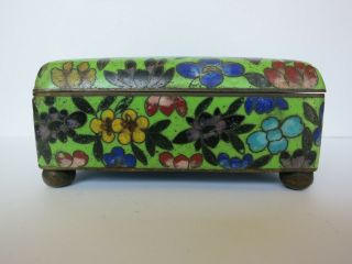 Vintage Antique Chinese Cloisonne Large Brass - Footed Trinket Box W Flowers